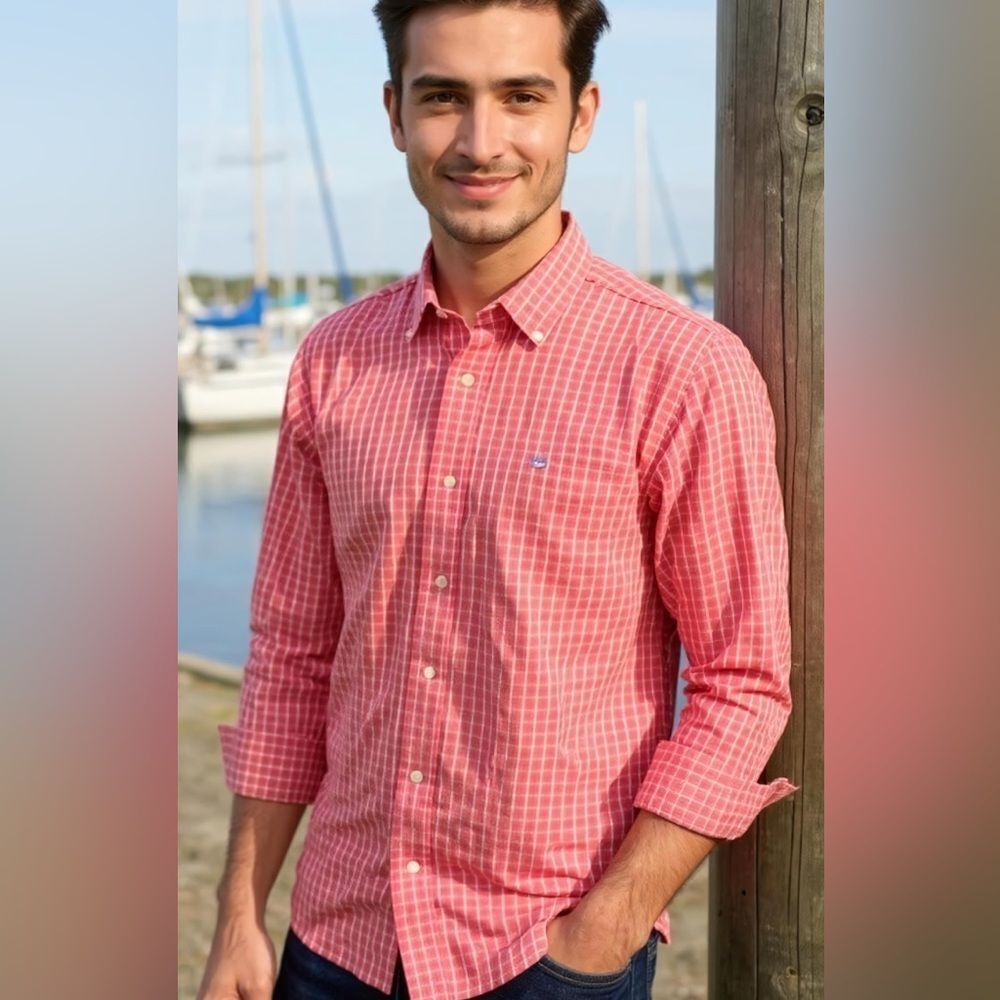 Southern Tide Red Plaid Button Down Shirt Size M